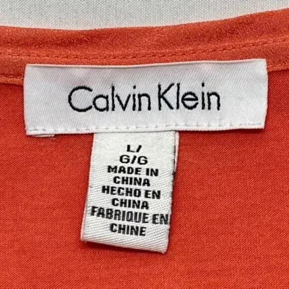 Calvin Klein Women's V-Neck Top Large Orange Multi Layer Fabric Tunic Shirt NWOT - Picture 12 of 12